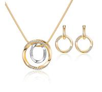 QKEPCY Conjunto Circular Entrelazado Collar Pendientes Adornado Cristales Brillantes Joyería Elegante Mujer