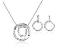 QKEPCY Conjunto Circular Entrelazado Collar Pendientes Adornado Cristales Brillantes Joyería Elegante Mujer