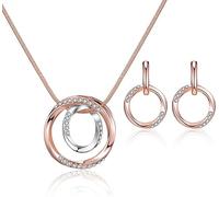 QKEPCY Conjunto Circular Entrelazado Collar Pendientes Adornado Cristales Brillantes Joyería Elegante Mujer