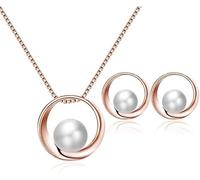 QKEPCY Conjunto Circular Perla Sintética Collar Pendientes Mujer Joyería Elegante Adorno Femenino