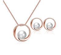 QKEPCY Conjunto Circular Perla Sintética Collar Pendientes Mujer Joyería Elegante Adorno Femenino