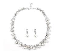 QKEPCY Conjunto Collar Pendientes Perlas Brillantes Cristales Elegante Nupcial Joyería Mujer Gargantilla Lujo