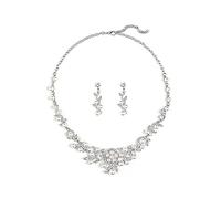 QKEPCY Conjunto Collar Pendientes Perlas Brillantes Cristales Elegante Nupcial Joyería Mujer Gargantilla Lujo