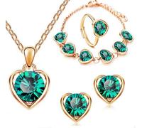 QKEPCY Conjunto Joyas Corazón Cristal Brillante Collar Pendientes Pulsera Anillo Mujer Elegante Plata