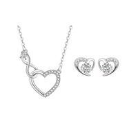 QKEPCY Conjunto Joyas Corazón Infinito Cristal Brillante Collar Pendientes Mujer Plata Elegante Romántico