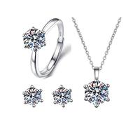 QKEPCY Conjunto Joyas Hexágono Brillante Collar Pendientes Anillo Plata S925 Cristal Elegante Nupcial