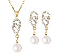 QKEPCY Conjunto Joyería Lágrima Cristal Brillante Collar Pendientes Perla Elegante Adorno Mujer Accesorios Boda