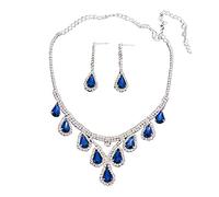 QKEPCY Conjunto Lágrima Cristal Collar Pendientes Juego Joyas Mujer Elegante Brillante Nupcial Ceremonia