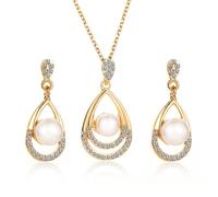 QKEPCY Conjunto Lágrima Perla Colgante Collar Pendientes Cristal Brillante Joyería Mujer Elegante