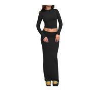 QKEPCY Conjunto Vestido 2 Piezas Otoño para Mujer Conjunto Casual Top Corto Manga Larga Ropa de Calle Y3k Falda Punto para Mujer Conjunto Vestido Elegante (M)