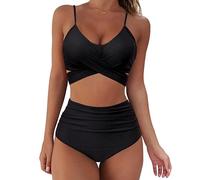 QKEPCY Conjuntos de Bikinis para Mujer Traje de Baño Cruzado Push up Cintura Alta Bañador Dos Piezas Tirantes Ajustables Ropa de Playa Natación Verano