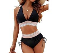 QKEPCY Conjuntos de Bikinis para Mujer Traje de Baño Halter Push up con Detalles Tejidos Bañador Dos Piezas Cintura Alta Cordones Laterales Bikini Traje Natación Playa Verano