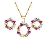 QKEPCY Conjuntos de Joyas Flores para Mujeres Cristales Colorido Redondo Juego de joyas Collar y Pendientes Conjuntos Novia Boda Joyería para Mujeres y Niñas