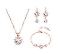 QKEPCY Conjuntos de Joyas para Mujer Flor de Sol Colgante Collarde Cristal Pulsera de Aretes Conjunto Oro Rosa Joyas Adecuado para Boda Fiesta Cumpleaños Día de San Valentín Regalos