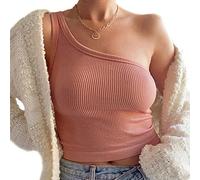 QKEPCY Crop Top para Mujer, Sexy Racerback sin Mangas Cuello Redondo Tank Tops, Camiseta con un Tirante Camiseta de Hombro Sexy Top Mujer Apretado Ideal para Salir (Rosa L)