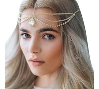 QKEPCY Diadema Cadena Frente Gota Cristal Multicapa Bohemio Accesorio Cabello Elegante Joya Cabeza Mujer Fiesta Boda Ceremonia