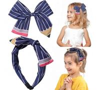 QKEPCY Diadema con Lazo Pinza Amarillo Diseño Lápiz Escolar Accesorio Cabello Niñas Metálica Banda Elástica Decorativa Complemento Peinado para Niñas Mujeres (Azul)