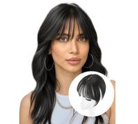 QKEPCY Flequillo Francés Postizo Explosiones de Aire 3D Clip en el Cabello Hair Clip in Bangs Fringe con Patillas Cabello Remy Hair Limpio Pieza Flequillo Templo Extensión para Mujeres