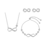 QKEPCY Infinito Corazon Juego de Joyas Conjunto Collar y Pendientes Pulseras Colgante de Cristal Regalos para Mujer Esposa Amante Novia Madre