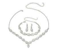 QKEPCY Juego de Joyas para Novia para Mujer Cristal Collar Pulsera Pendientes de Lágrima Plata Conjunto Collar y Pendientes Fiesta de Graduación Compromiso Boda Joyería para Dama de Honor