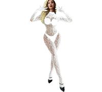 QKEPCY Lencería Mujer Mangas Largas Bodysuit de Malla Body de Malla para Muje Ropa de Dormir Suave Lencería Sexy Mujer Transparente Erótico Encaje Babydoll