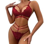 QKEPCY Lencería Sexy Mujer Erótica Conjunto de Dos Piezas con Sujetador Transparente para Ropa Interior Sexy(Rojo XL)