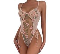 QKEPCY Lingerie Sexy Mujer Eróticos Body Bordado Floral Transparente Tirantes Cruzados Lenceria Hot Picardias Elegante Ropa Interior Camisones Sexys Conjunto (Rosa/XL)