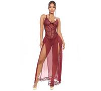 QKEPCY Lingerie Sexy Mujer Eróticos Body Transparente con Falda Larga Encaje Floral Lenceria Hot Picardias Conjunto Ropa Interior Elegante Camisón Sensual para Noche Especial