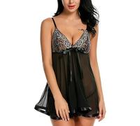 QKEPCY Lingerie Sexy Mujer Eróticos Camisón Babydoll Encaje Transparente Lenceria Hot Ropa Interior Picardias Conjunto Camisones Sexys Divertida Body