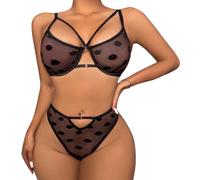 QKEPCY Lingerie Sexy Mujer Eróticos Conjunto Transparente Tirantes Diseño Malla Puntos Lenceria Hot Ropa Interior Body Camisones Picardias