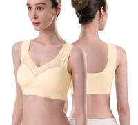 QKEPCY Mujer Sujetador sin Aros con Relleno Cómodo y Transpirable Básicos Sujetador Push Up sin Costuras Corrector de Postura Tirantes Ancho Cuello Elástico Grandes Bralette Mujer
