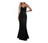 QKEPCY Mujer Vestido Largo Tirantes Vestido Elegante Cuello En V Camisola Vestidos Confort Vestido Sexy Vestido Largo con Espalda Baja para Cóctel Fiesta Club