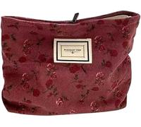 QKEPCY Neceser Rectangular Floral Estampado Pana Bolsa Maquillaje Organizador Cosmético Viaje Aseo Espacioso Cremallera Metálica