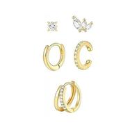 QKEPCY Pendientes Aro Circonita Brillante Chapado Oro 14k Conjunto Aros Pequeños Elegantes Joyería Mujer