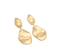 QKEPCY Pendientes Colgantes Asimétricos Textura Ondulada Oro Brillante Joyería Elegante Diseño Orgánico Acabado Metálico Estilo Minimalista (Oro)
