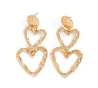 QKEPCY Pendientes Colgantes Corazón Doble Textura Metálica Elegantes Joyería Mujer Accesorios Decorativos Adornos Femeninos (Oro)