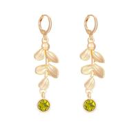 QKEPCY Pendientes Colgantes Hoja Rama Cristal Brillante Aro Pequeño Joyería Elegante Mujer Accesorios Estilo Naturaleza (Verde)