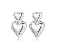 QKEPCY Pendientes Corazón Doble Brillante Elegantes Aretes Metálicos Joyería Femenina Accesorios Mujer