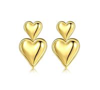 QKEPCY Pendientes Corazón Doble Brillante Elegantes Aretes Metálicos Joyería Femenina Accesorios Mujer