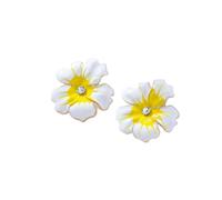 QKEPCY Pendientes De Flor Esmalte Amarillo Y Blanco Con Cristal Central Pendientes De Botón Para Mujer Accesorio Elegante Y Delicado Para El Día A Día O Eventos Especiales (Amarillo)