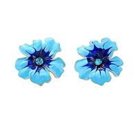 QKEPCY Pendientes De Flor Esmalte Amarillo Y Blanco Con Cristal Central Pendientes De Botón Para Mujer Accesorio Elegante Y Delicado Para El Día A Día O Eventos Especiales (Azul)