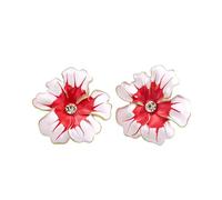 QKEPCY Pendientes De Flor Esmalte Amarillo Y Blanco Con Cristal Central Pendientes De Botón Para Mujer Accesorio Elegante Y Delicado Para El Día A Día O Eventos Especiales (Blanco)