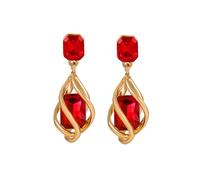 Qkepcy Pendientes De Gota Con Cristal Rojo Y Diseño En Espiral Dorado Elegantes Pendientes Colgantes Para Mujer Joyería Fina Para Eventos Y Ocasiones Especiales Pendientes Largos De Fiesta