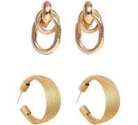 QKEPCY Pendientes de Mujer Oro 14K Chapado Plata Pendientes de Colgantes Geométrico Aros Piercing Elegante Joyería para Mujeres (Oro)