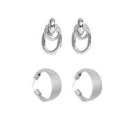 QKEPCY Pendientes de Mujer Oro 14K Chapado Plata Pendientes de Colgantes Geométrico Aros Piercing Elegante Joyería para Mujeres (Plata)
