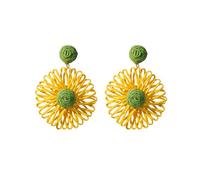 QKEPCY Pendientes de Paja Hechos a Mano Para Mujer Pendientes Flor Tejido de Rafia Estilo Boho Hawaiano Vacaciones en la Playa Joyería Earrings para Mujeres y Niñas(Amarillo y Verde)