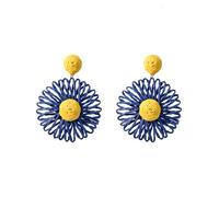 QKEPCY Pendientes de Paja Hechos a Mano Para Mujer Pendientes Flor Tejido de Rafia Estilo Boho Hawaiano Vacaciones en la Playa Joyería Earrings para Mujeres y Niñas(Azul y Amarillo)