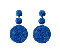 QKEPCY Pendientes de Ratán para Mujer Niñas Bohemios Vintage Pendientes de Borla de Ratán Trenzado Pendientes Retro Geométricos Pendientes para Viajes Playa (Azul)