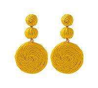 QKEPCY Pendientes de Ratán para Mujer y Niñas - Bohemios Vintage Pendientes de Borla de Ratán Trenzado - Pendientes Retro Geométricos para Viajes y Playa (Amarillo)