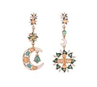 QKEPCY Pendientes de Sol y Luna Largos Dorados de Piedra Lunar Boho Colgantes Asimétricos de Ópalo Joyería Para Mujeres y Niñas